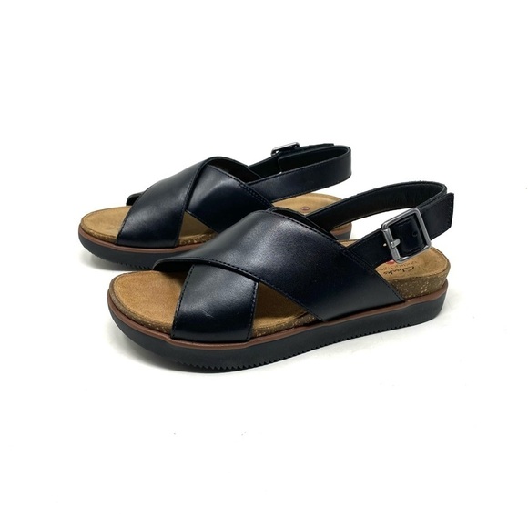 Clarks Women's Elayne Cross Sandal Black Leather - Picture 2 of 7